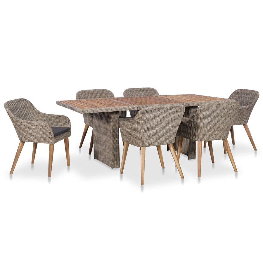 -Delige Tuinset Met Kussens Poly Rattan Zwart 7 Bruin