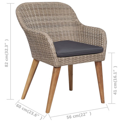 -Delige Tuinset Met Kussens Poly Rattan Zwart 7 Bruin