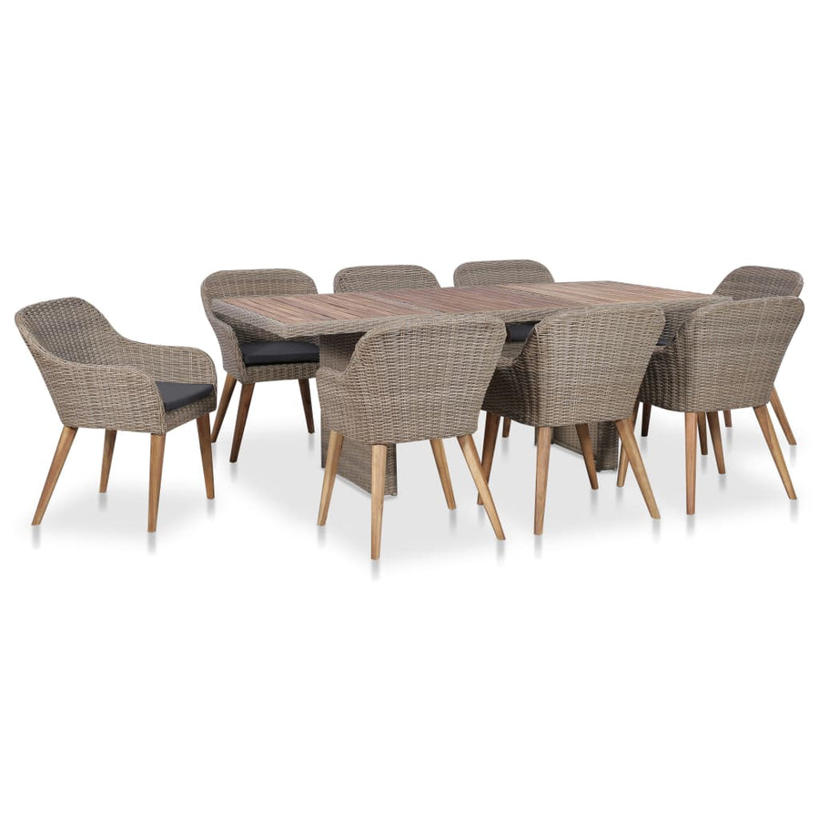 9-Delige Tuinset Met Kussens Poly Rattan Zwart Bruin