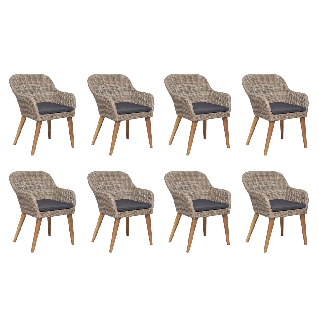 9-Delige Tuinset Met Kussens Poly Rattan Zwart Bruin