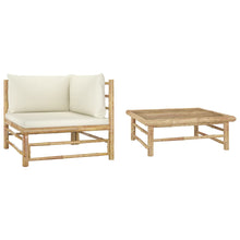2-Delige Loungeset Met Crèmete Kussens Bamboe Wit hoek + Tafel