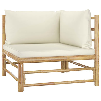 2-Delige Loungeset Met Crèmete Kussens Bamboe Wit hoek + Tafel