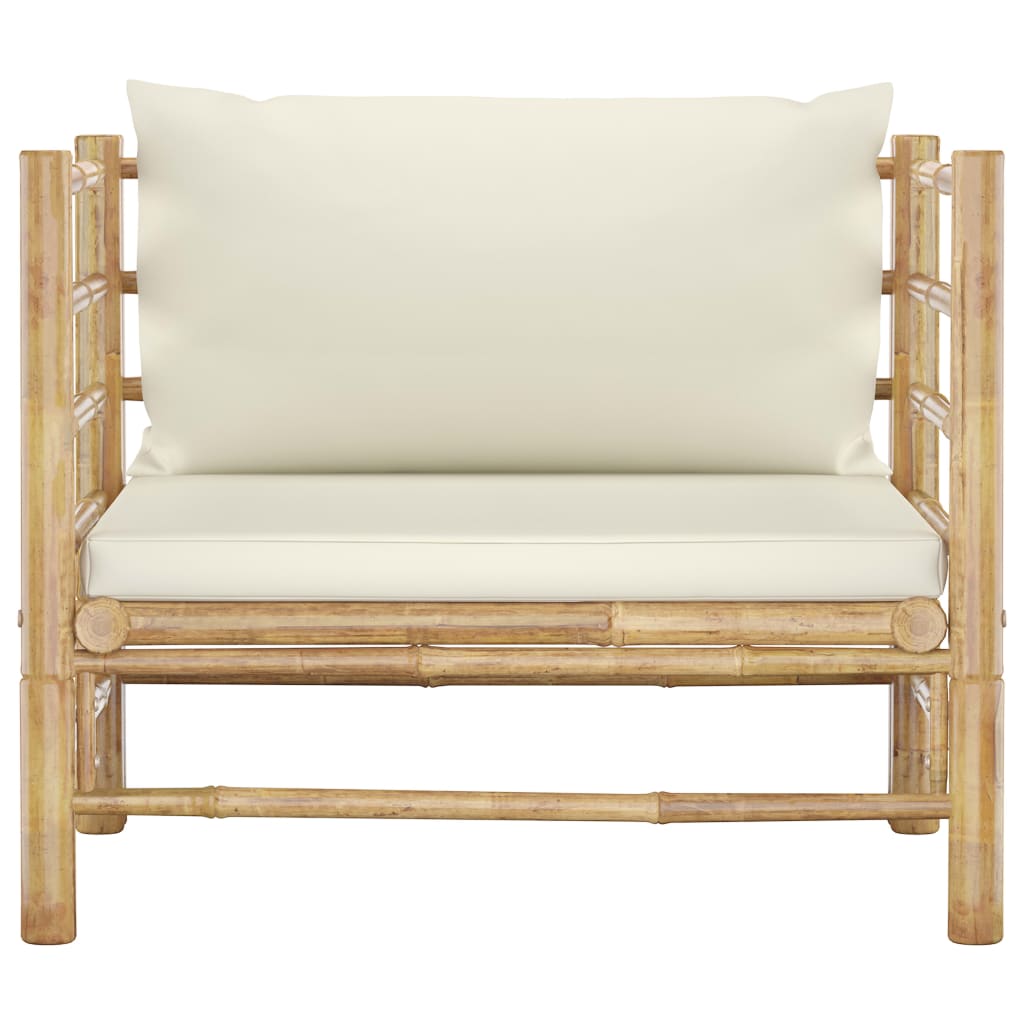 Tuinbank Met Crèmete Kussens Bamboe Wit Fauteuil