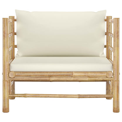 Tuinbank Met Crèmete Kussens Bamboe Wit Fauteuil