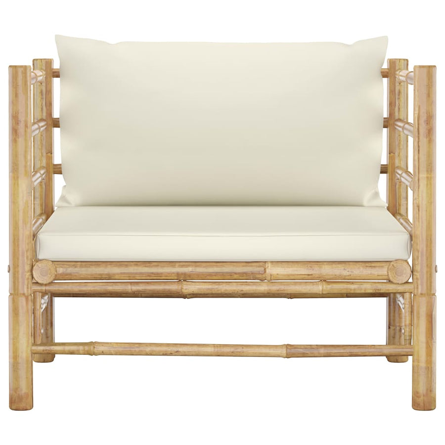 Tuinbank Met Crèmete Kussens Bamboe Wit Fauteuil