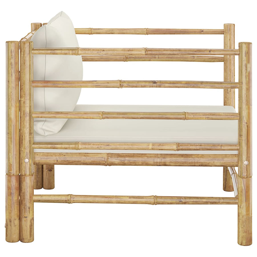 Tuinbank Met Crèmete Kussens Bamboe Wit Fauteuil