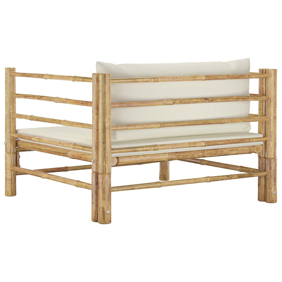 Tuinbank Met Crèmete Kussens Bamboe Wit Fauteuil