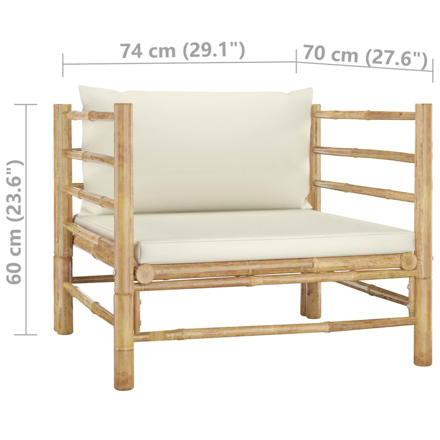 Tuinbank Met Crèmete Kussens Bamboe Wit Fauteuil