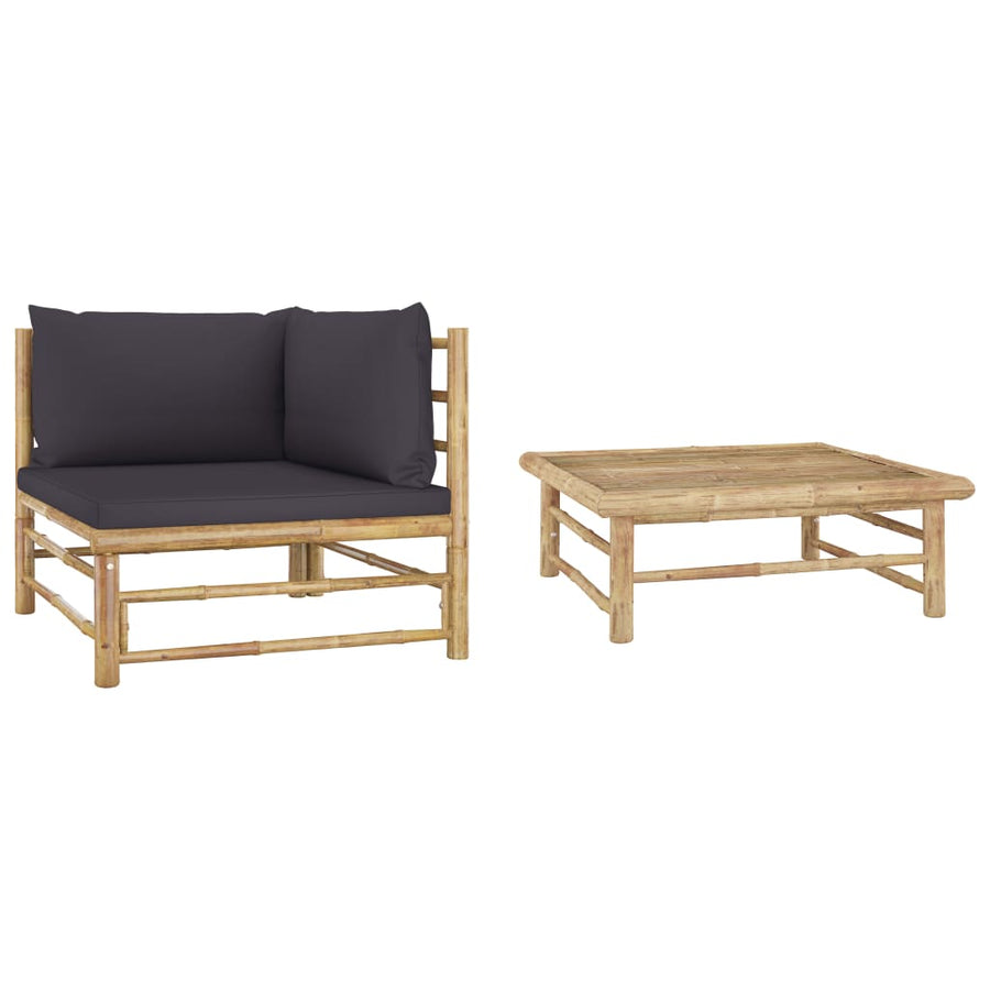 2-Delige Loungeset Met Donkergrijze Kussens Bamboe Donkergrijs hoek + Tafel