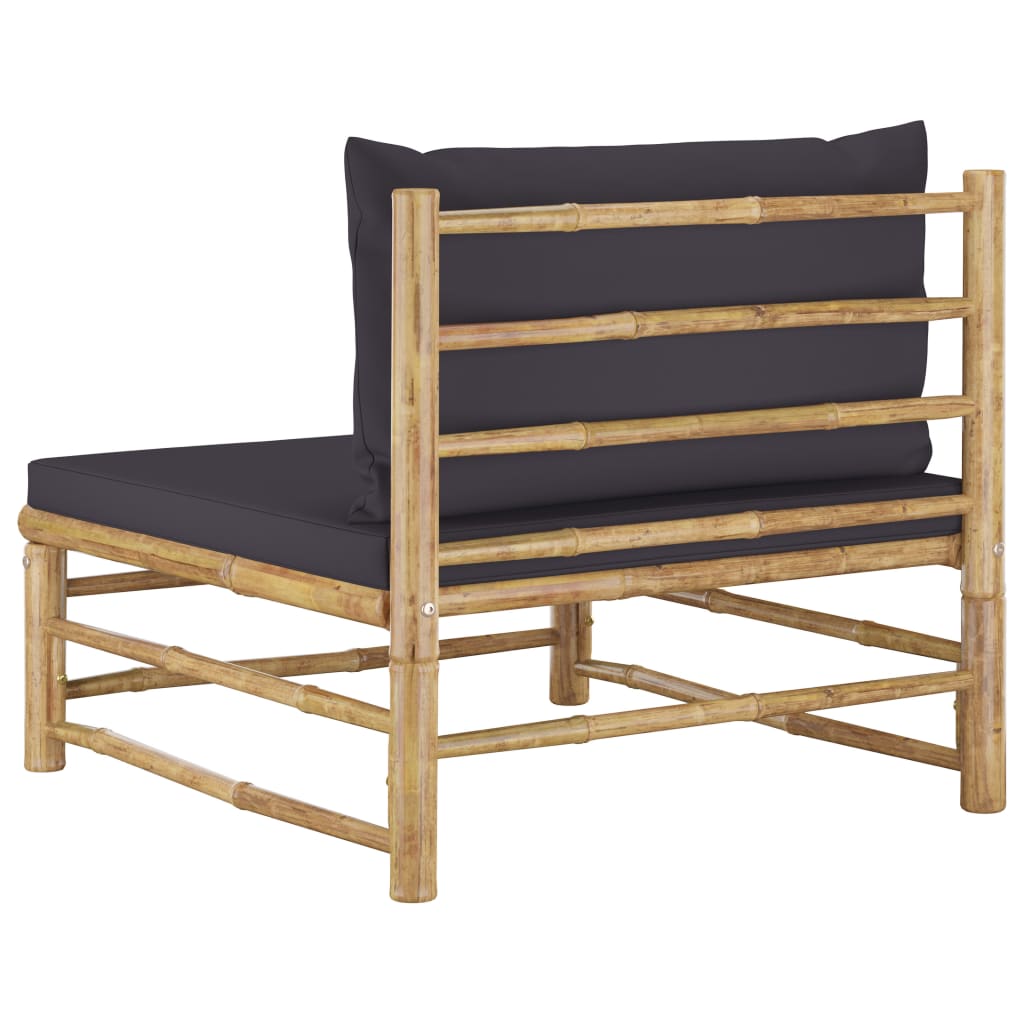 Tuin Met Donkergrijze Kussens Bamboe Donkergrijs Middenbank