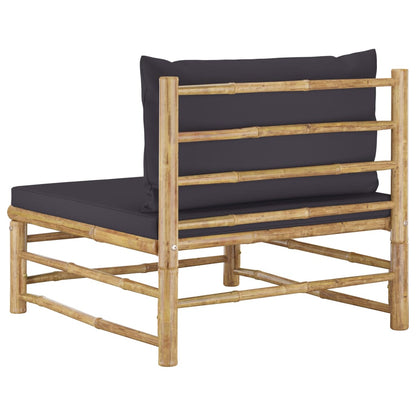 Tuin Met Donkergrijze Kussens Bamboe Donkergrijs Middenbank