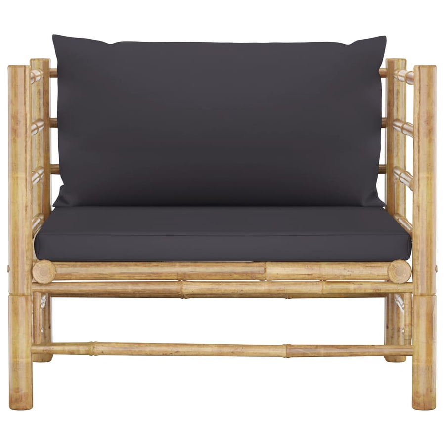 Tuinbank Met Donkergrijze Kussens Bamboe Donkergrijs Fauteuil