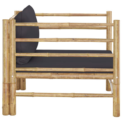 Tuinbank Met Donkergrijze Kussens Bamboe Donkergrijs Fauteuil