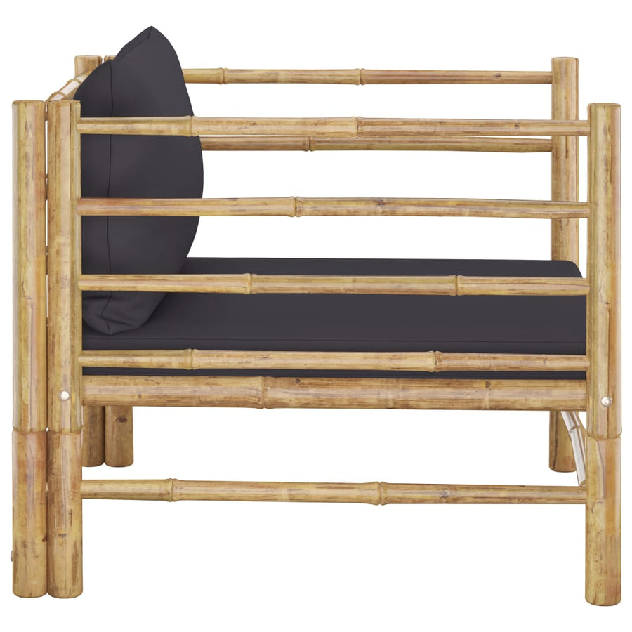 Tuinbank Met Donkergrijze Kussens Bamboe Donkergrijs Fauteuil