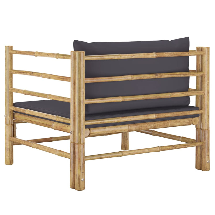 Tuinbank Met Donkergrijze Kussens Bamboe Donkergrijs Fauteuil