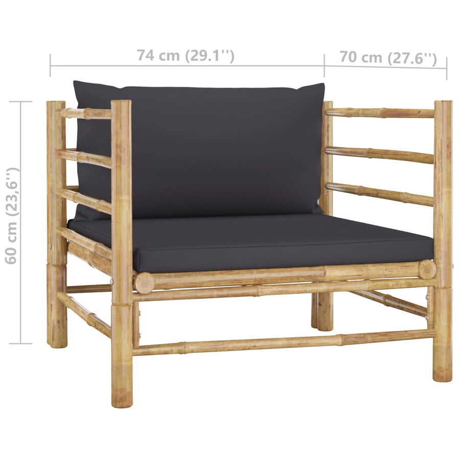 Tuinbank Met Donkergrijze Kussens Bamboe Donkergrijs Fauteuil