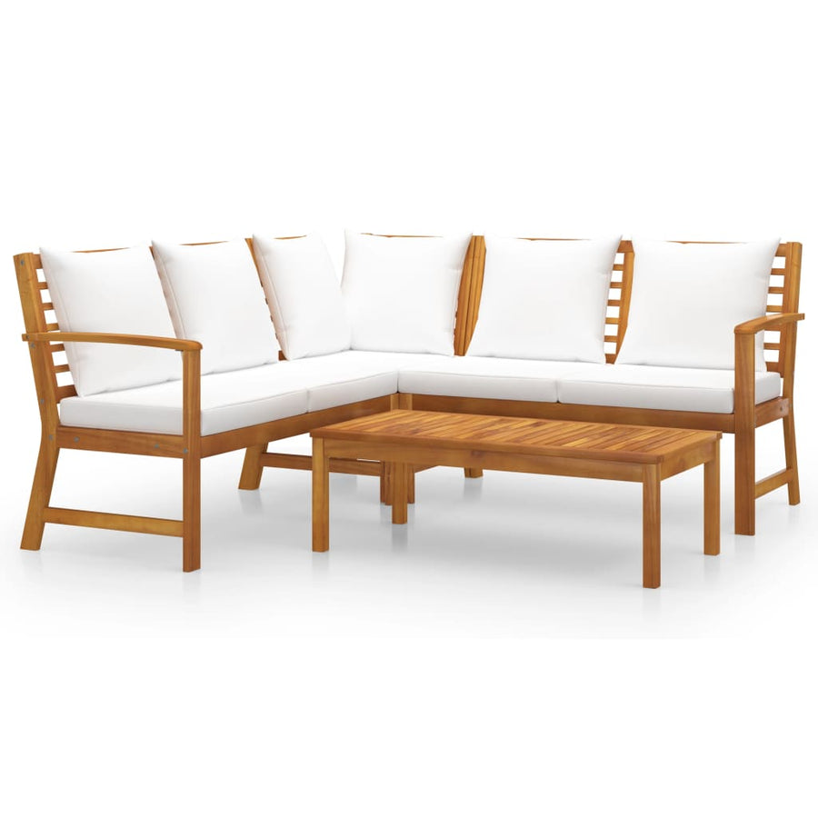 4-Delige Loungeset Met Kussens Massief Acaciahout Crème hoek + 2x Bank + Tafel