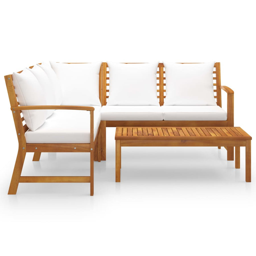4-Delige Loungeset Met Kussens Massief Acaciahout Crème hoek + 2x Bank + Tafel