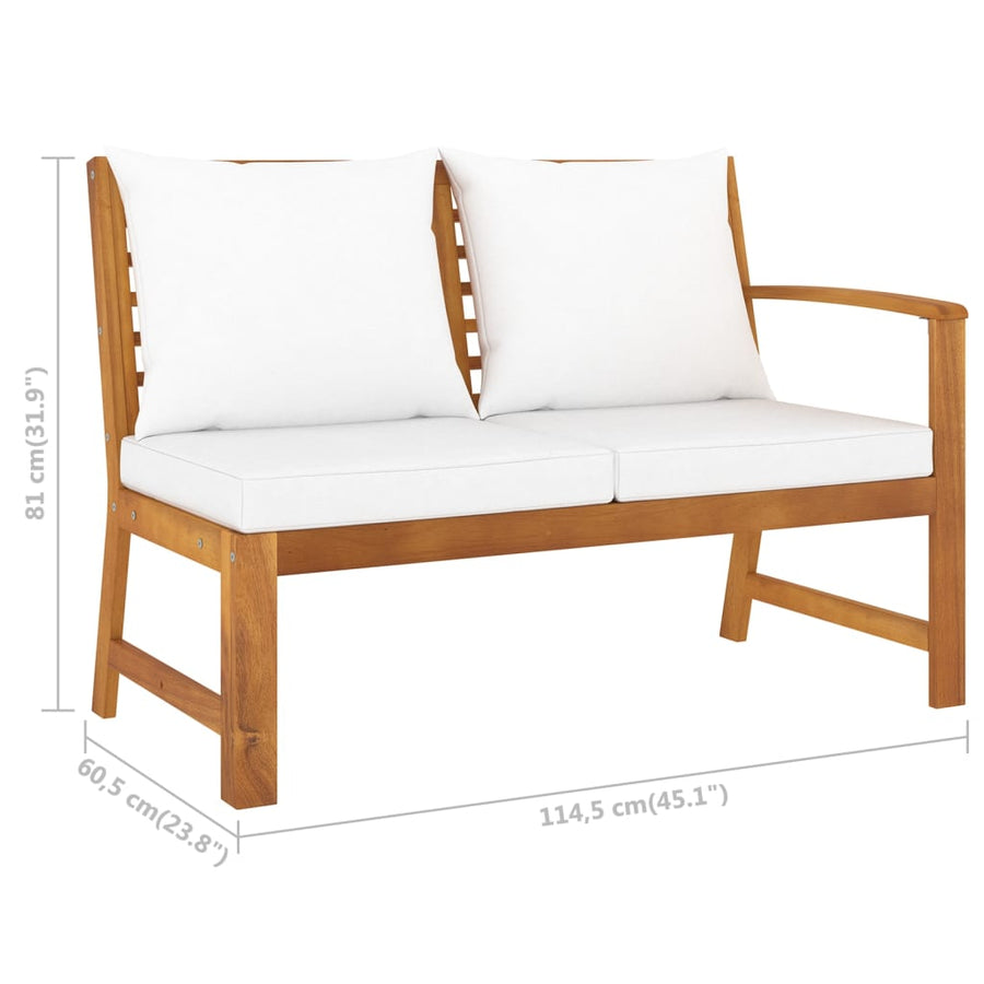 4-Delige Loungeset Met Kussens Massief Acaciahout Crème hoek + 2x Bank + Tafel