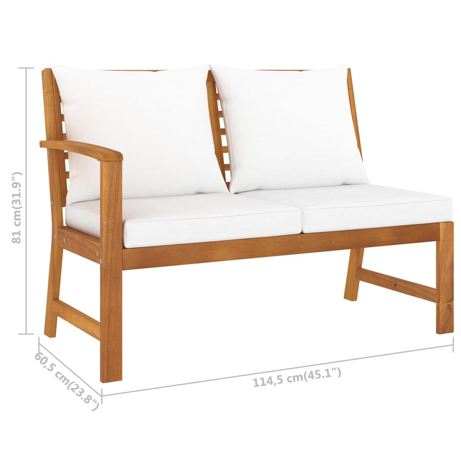 4-Delige Loungeset Met Kussens Massief Acaciahout Crème hoek + 2x Bank + Tafel