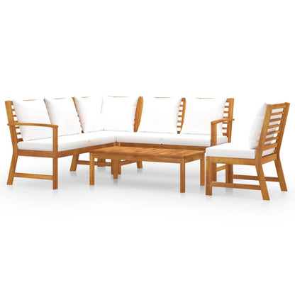5-Delige Loungeset Met Kussens Massief Acaciahout Crème hoek + midden + 2x Bank + Tafel