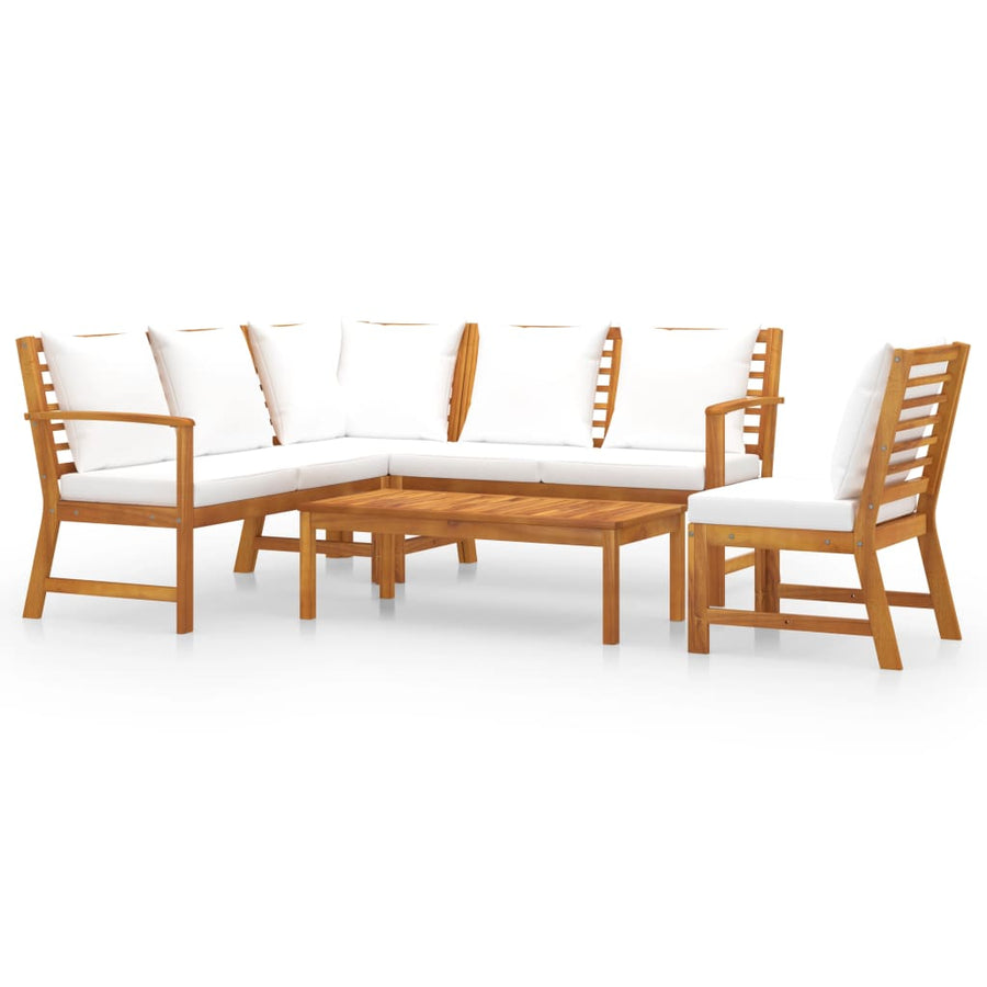 5-Delige Loungeset Met Kussens Massief Acaciahout Crème hoek + midden + 2x Bank + Tafel