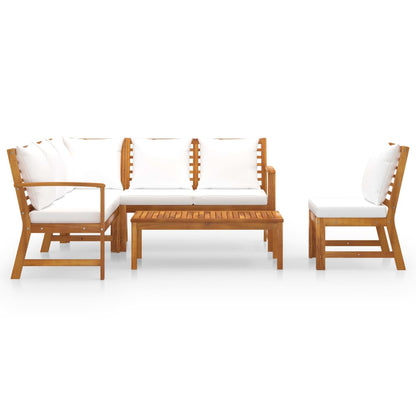 5-Delige Loungeset Met Kussens Massief Acaciahout Crème hoek + midden + 2x Bank + Tafel