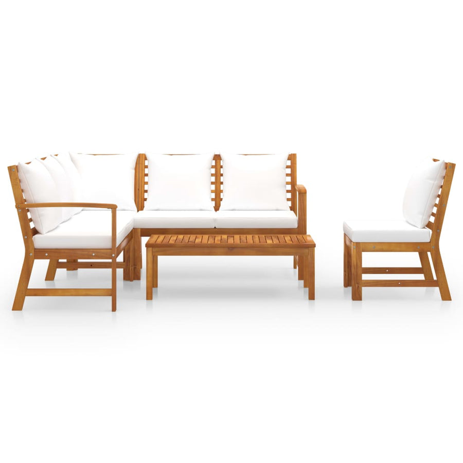 5-Delige Loungeset Met Kussens Massief Acaciahout Crème hoek + midden + 2x Bank + Tafel