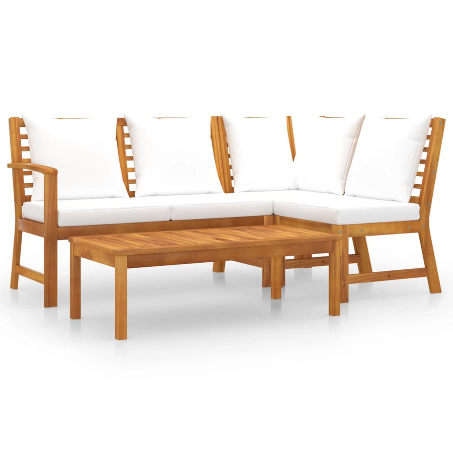 4-Delige Loungeset Met Kussens Massief Acaciahout Crème hoek + midden + Bank + Tafel