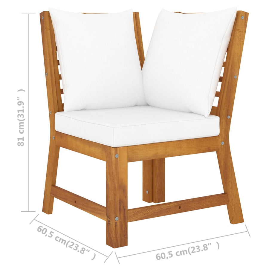 4-Delige Loungeset Met Kussens Massief Acaciahout Crème hoek + midden + Bank + Tafel