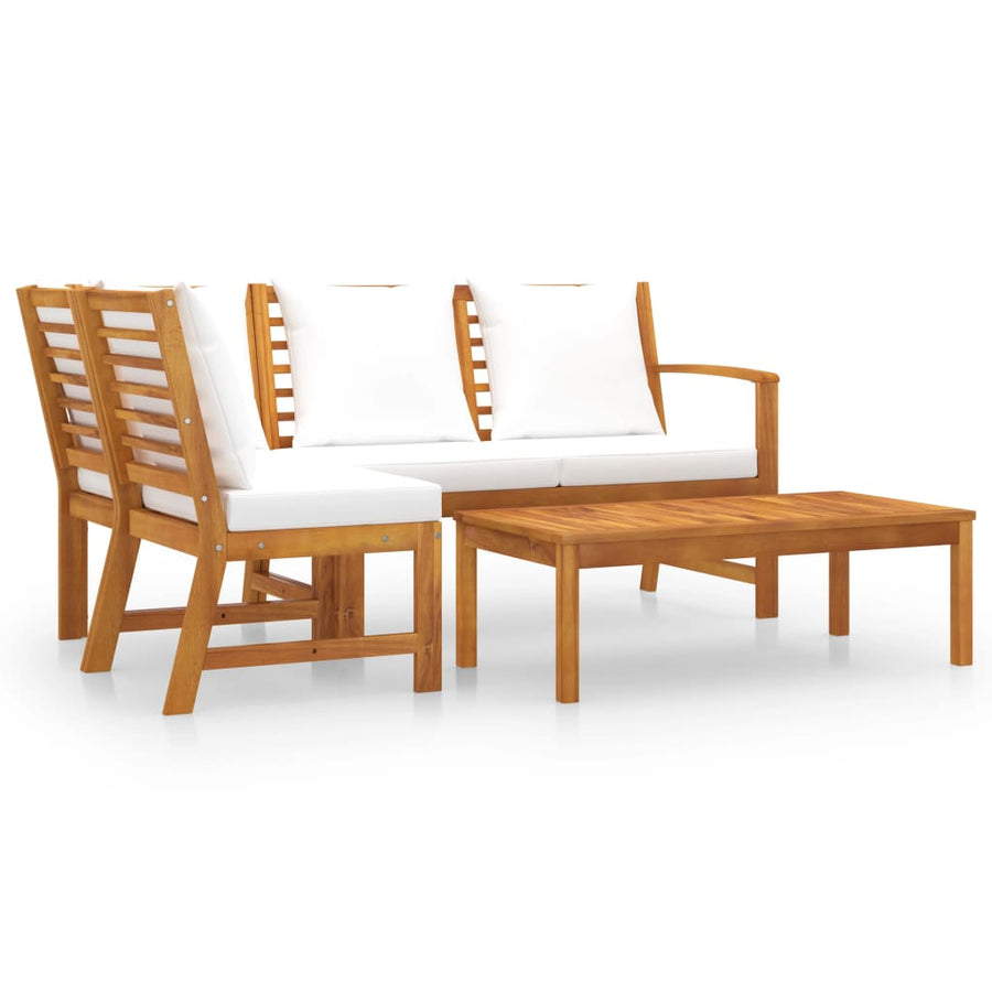 4-Delige Loungeset Met Kussens Massief Acaciahout Crème midden + hoek + Bank + Tafel
