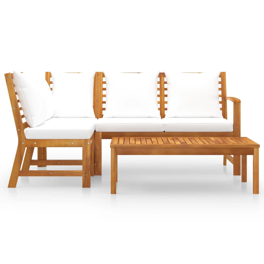 4-Delige Loungeset Met Kussens Massief Acaciahout Crème midden + hoek + Bank + Tafel