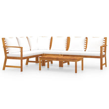 5-Delige Loungeset Met Kussens Massief Acaciahout Crème midden + hoek + 2x Bank + Tafel