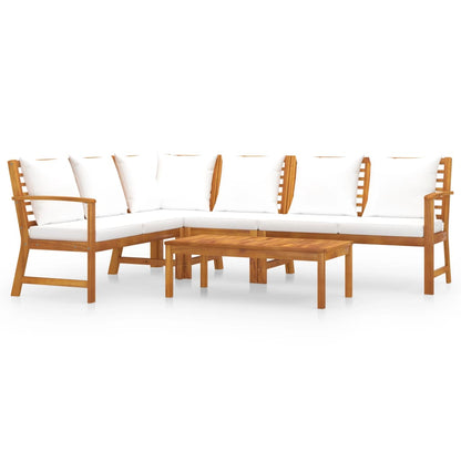 5-Delige Loungeset Met Kussens Massief Acaciahout Crème midden + hoek + 2x Bank + Tafel