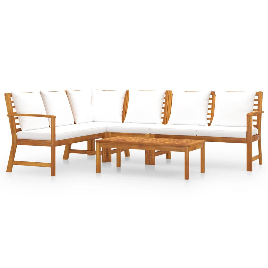 5-Delige Loungeset Met Kussens Massief Acaciahout Crème midden + hoek + 2x Bank + Tafel