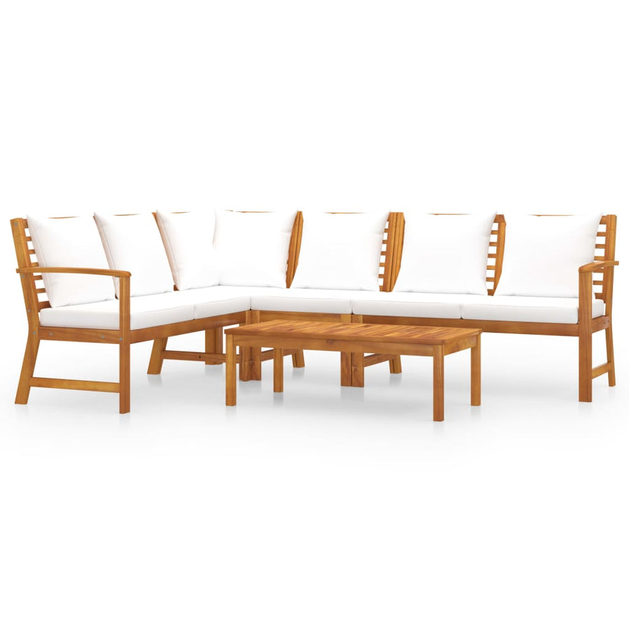 5-Delige Loungeset Met Kussens Massief Acaciahout Crème midden + hoek + 2x Bank + Tafel