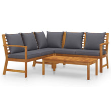 4-Delige Loungeset Met Kussens Massief Acaciahout Donkergrijs hoek + 2x Bank + Tafel