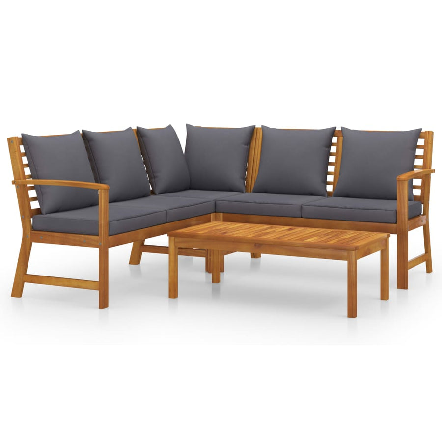4-Delige Loungeset Met Kussens Massief Acaciahout Donkergrijs hoek + 2x Bank + Tafel