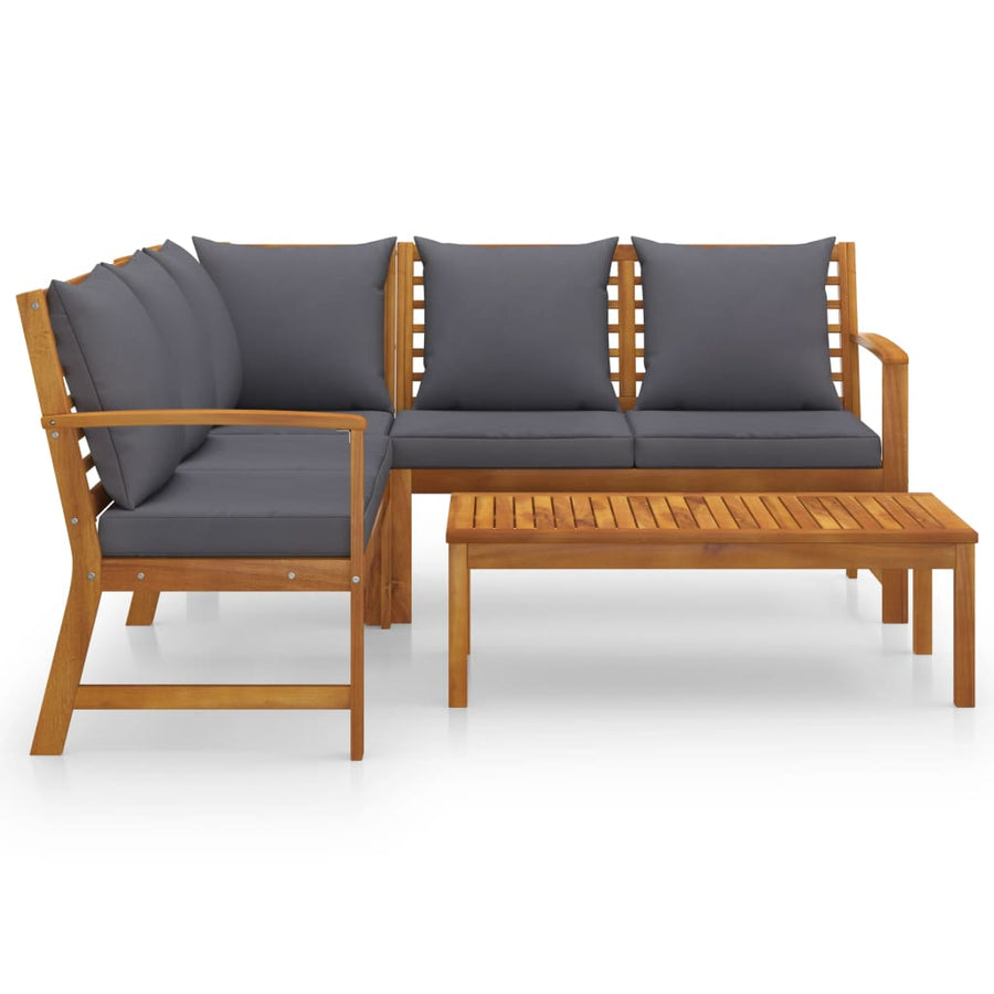4-Delige Loungeset Met Kussens Massief Acaciahout Donkergrijs hoek + 2x Bank + Tafel