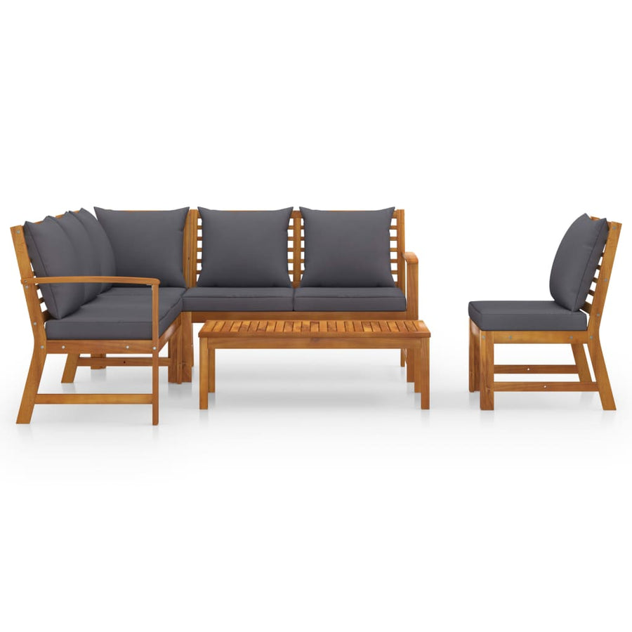 5-Delige Loungeset Met Kussens Massief Acaciahout Donkergrijs hoek + midden + 2x Bank + Tafel