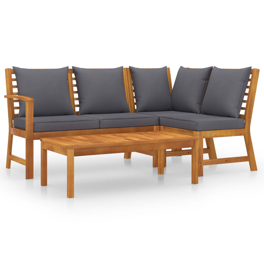 4-Delige Loungeset Met Kussens Massief Acaciahout Donkergrijs hoek + midden + Bank + Tafel