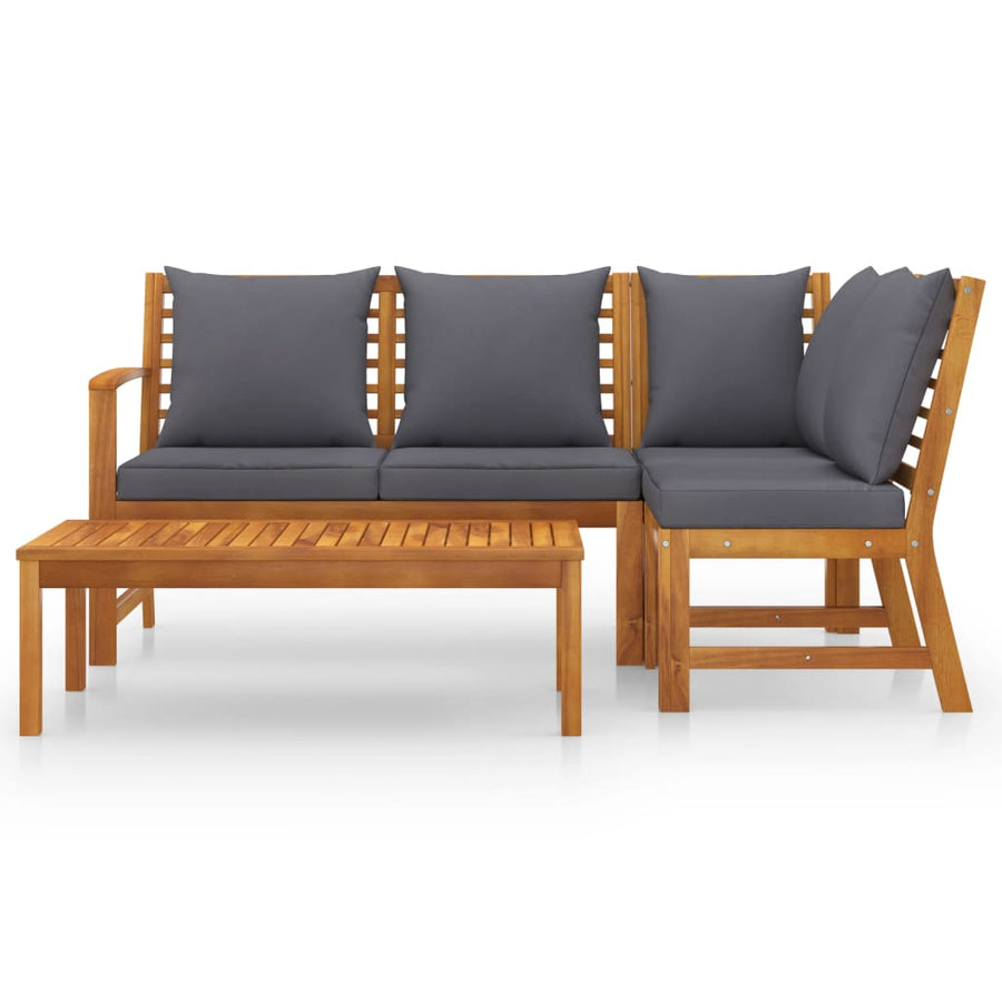 4-Delige Loungeset Met Kussens Massief Acaciahout Donkergrijs hoek + midden + Bank + Tafel