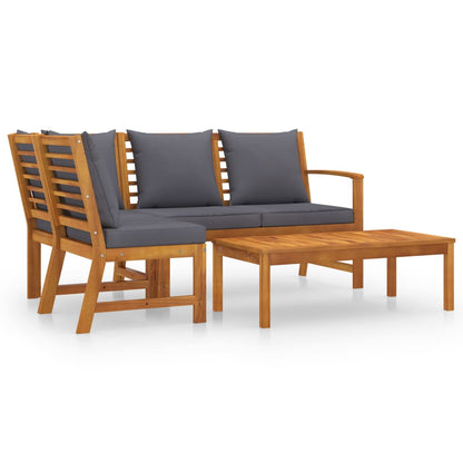 4-Delige Loungeset Met Kussens Massief Acaciahout Donkergrijs midden + hoek + Bank + Tafel
