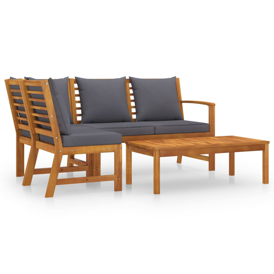 4-Delige Loungeset Met Kussens Massief Acaciahout Donkergrijs midden + hoek + Bank + Tafel