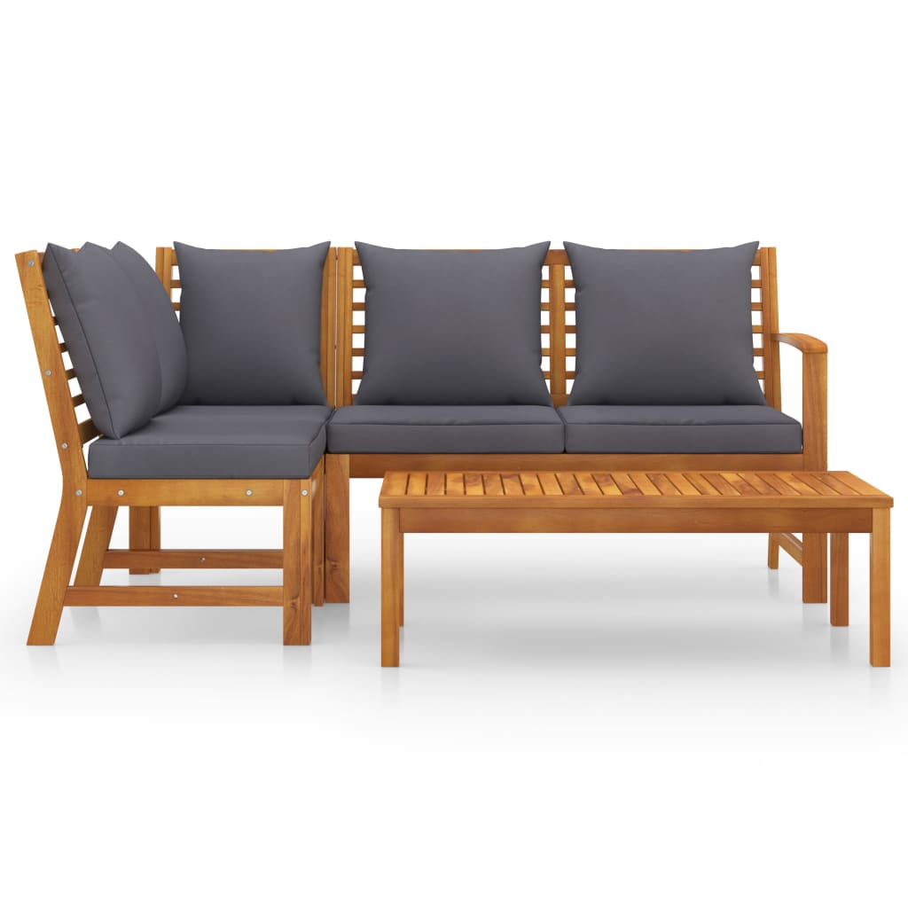 4-Delige Loungeset Met Kussens Massief Acaciahout Donkergrijs midden + hoek + Bank + Tafel