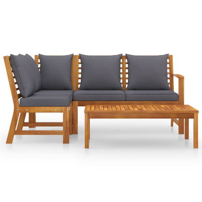 4-Delige Loungeset Met Kussens Massief Acaciahout Donkergrijs midden + hoek + Bank + Tafel