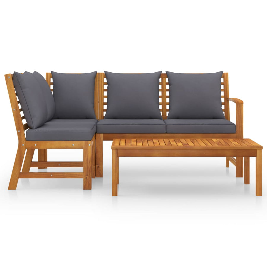 4-Delige Loungeset Met Kussens Massief Acaciahout Donkergrijs midden + hoek + Bank + Tafel