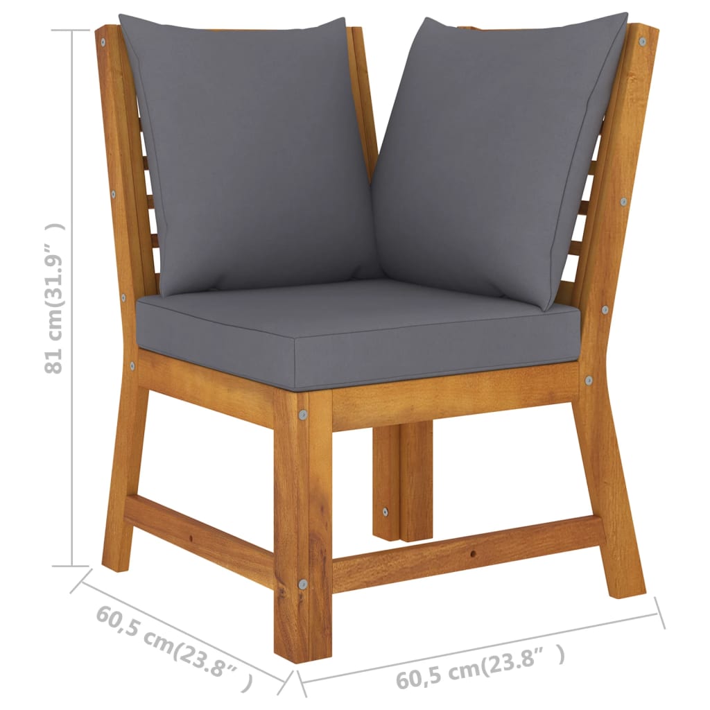 4-Delige Loungeset Met Kussens Massief Acaciahout Donkergrijs midden + hoek + Bank + Tafel