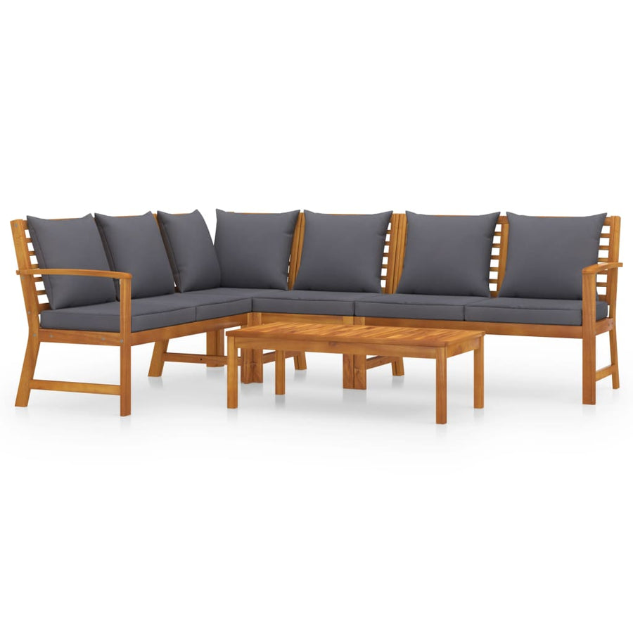 5-Delige Loungeset Met Kussens Massief Acaciahout Donkergrijs midden + hoek + 2x Bank + Tafel