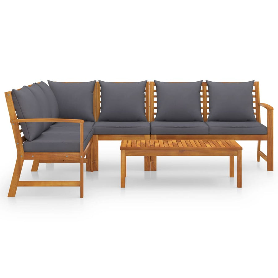 5-Delige Loungeset Met Kussens Massief Acaciahout Donkergrijs midden + hoek + 2x Bank + Tafel